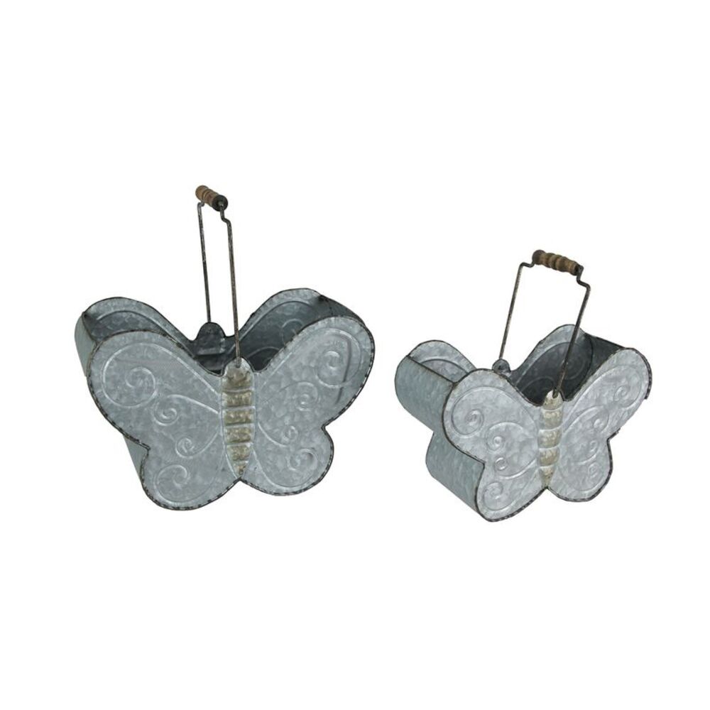 Set of 2 Galvanized Finished Metal Butterfly Container Planters